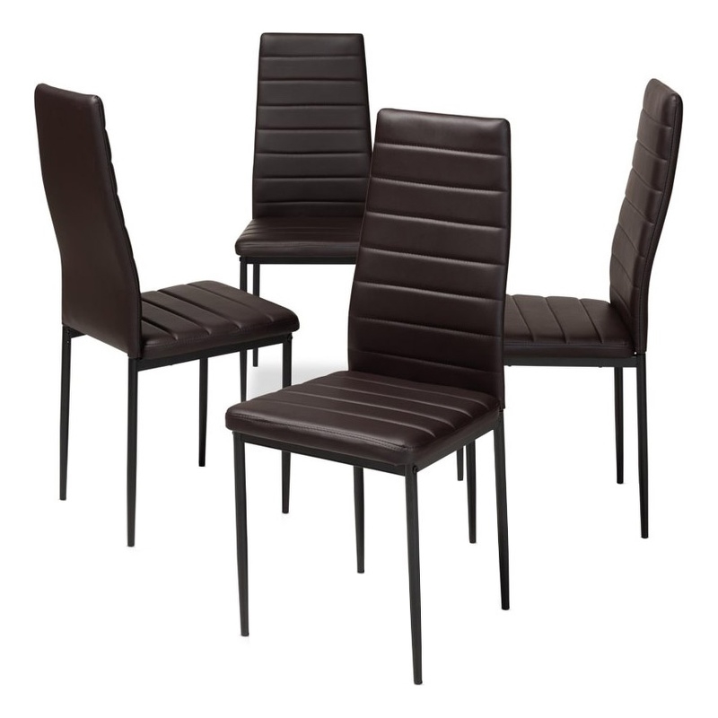 Bowery Hill 18.11'' Modern Faux Leather Dining Chair in Black (Set of 4)