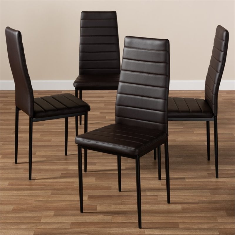 Bowery Hill 18.11'' Modern Faux Leather Dining Chair in Black (Set of 4)