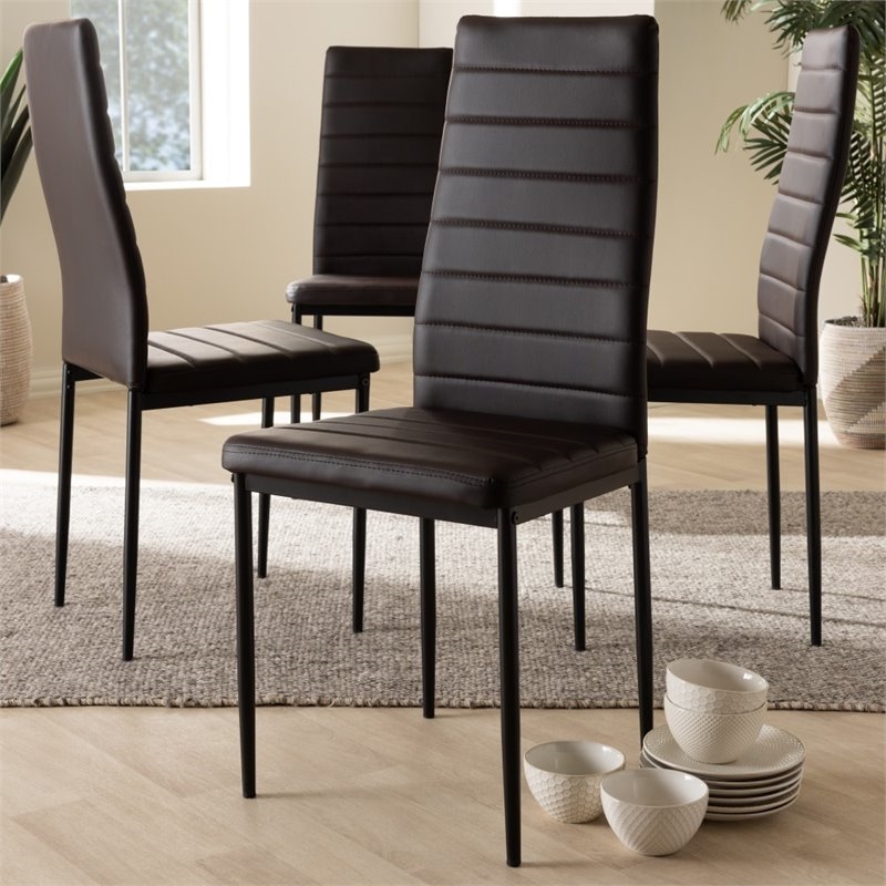 Bowery Hill 18.11'' Modern Faux Leather Dining Chair in Black (Set of 4)
