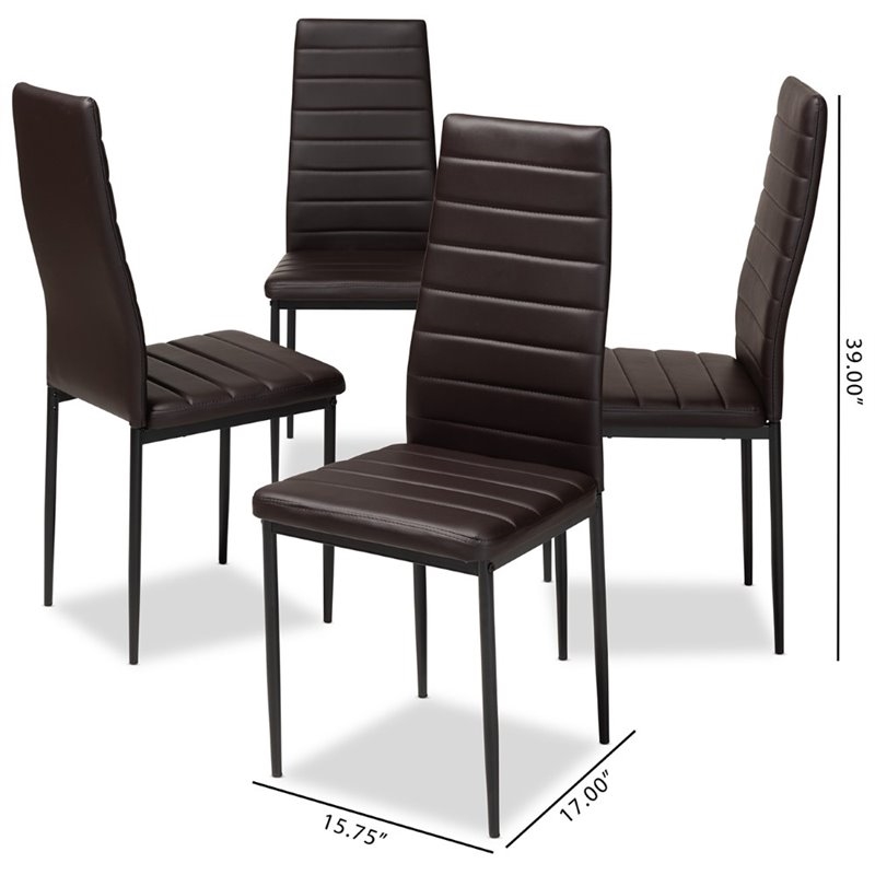 Bowery Hill 18.11'' Modern Faux Leather Dining Chair in Black (Set of 4)