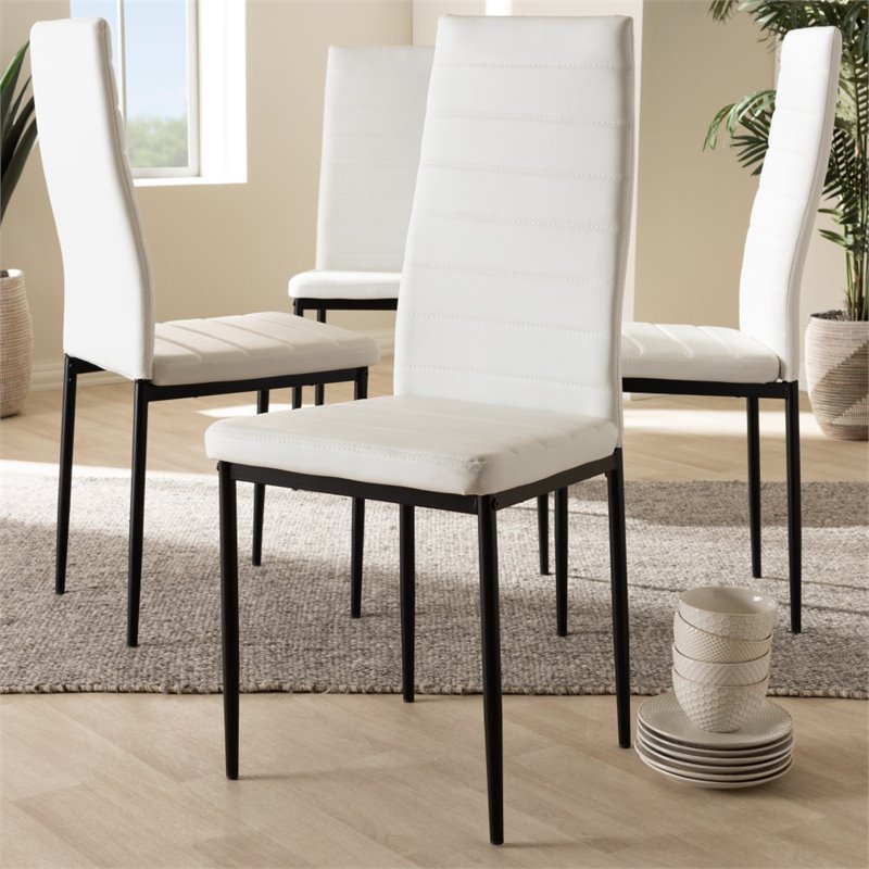 Bowery Hill Faux Leather Dining Chair in White (Set of 4)
