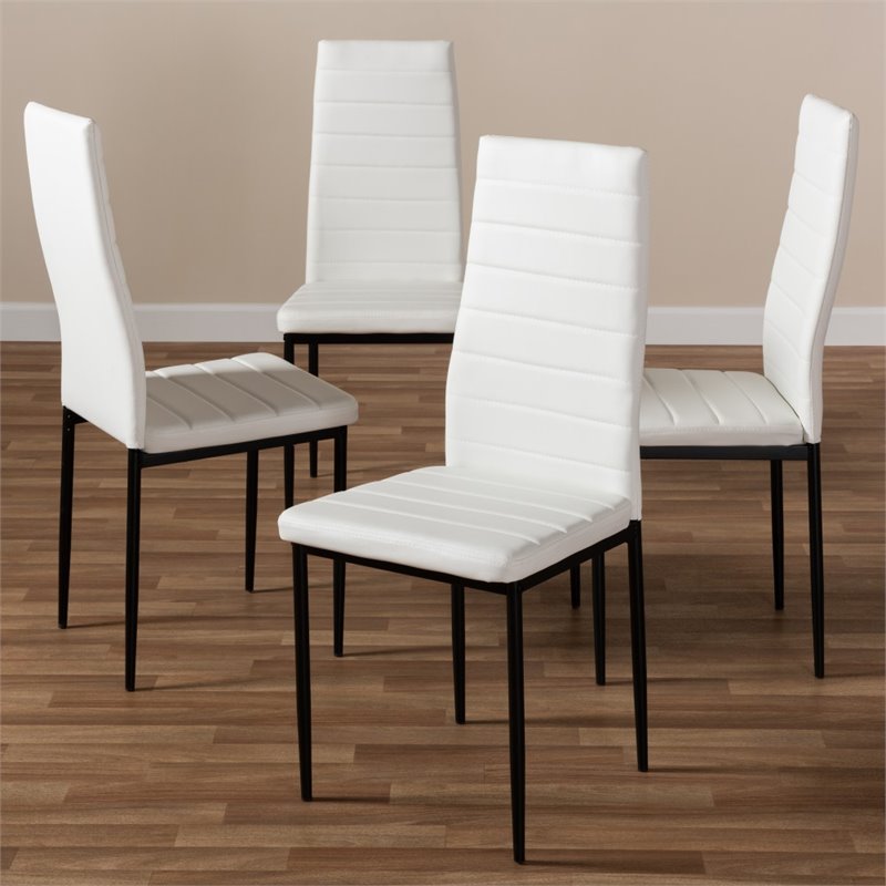Bowery Hill Faux Leather Dining Chair in White (Set of 4)