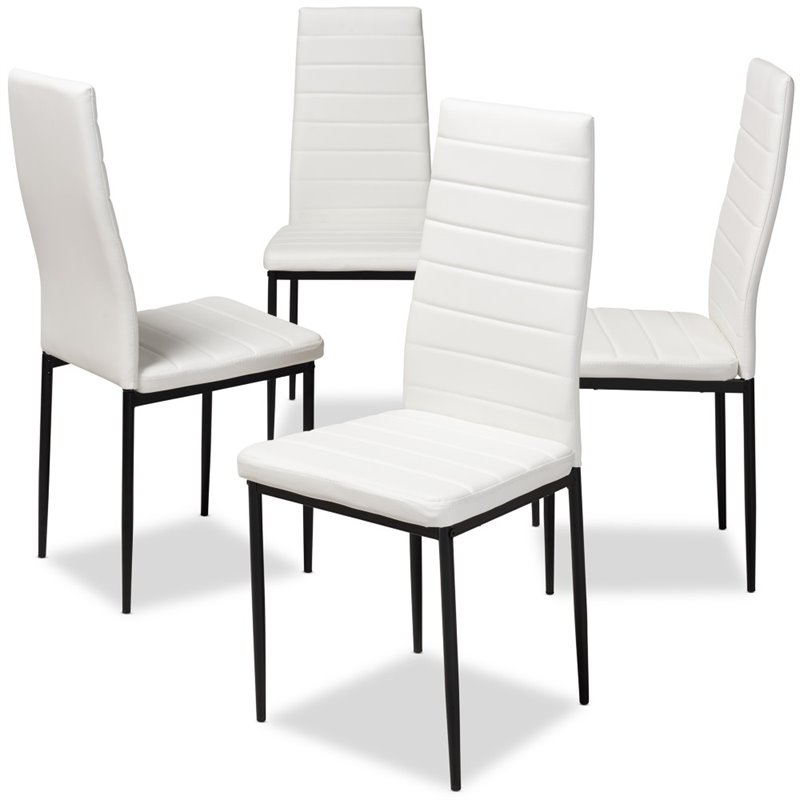 Bowery Hill Faux Leather Dining Chair in White (Set of 4)