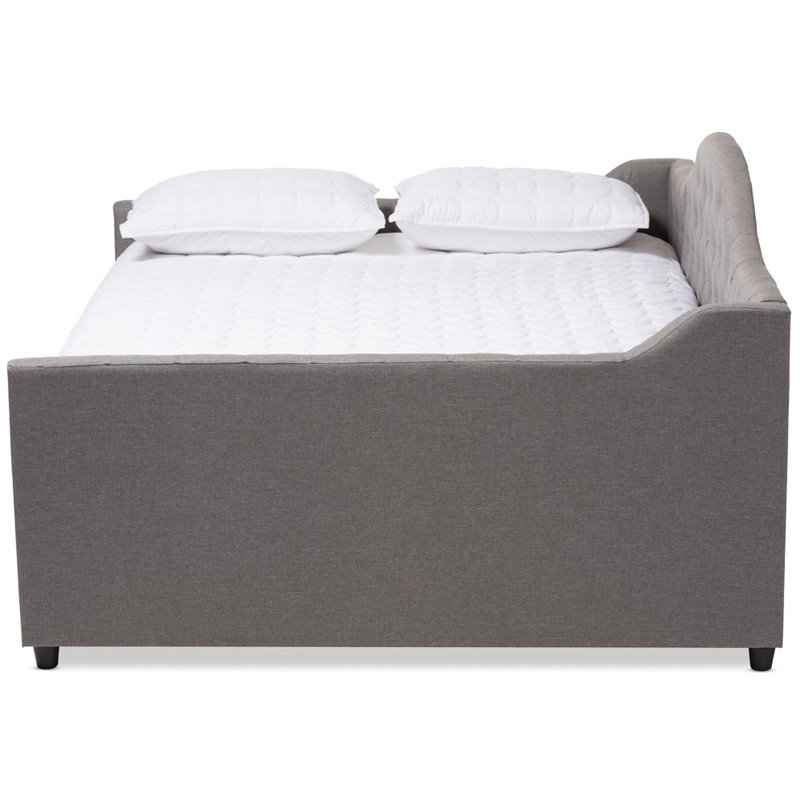 Bowery Hill Fabric Upholstered Tufted Queen Daybed with Trundle in Gray