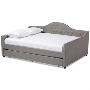 bowery hill fabric upholstered tufted queen daybed with trundle in gray