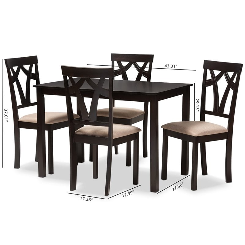 Bowery Hill 5 Piece Dining Set in Brown and Sand