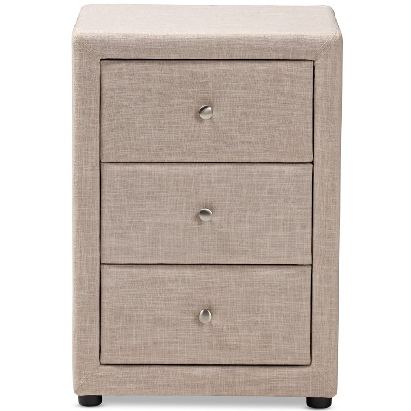 Bowery Hill 3 Drawer Fabric Upholstered Nightstand in Beige