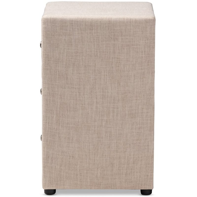 Bowery Hill 3 Drawer Fabric Upholstered Nightstand in Beige