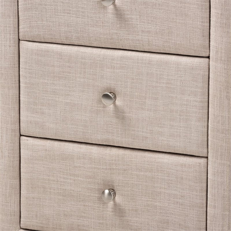 Bowery Hill 3 Drawer Fabric Upholstered Nightstand in Beige
