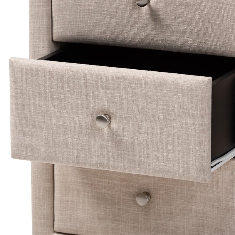 Bowery Hill 3 Drawer Fabric Upholstered Nightstand in Beige