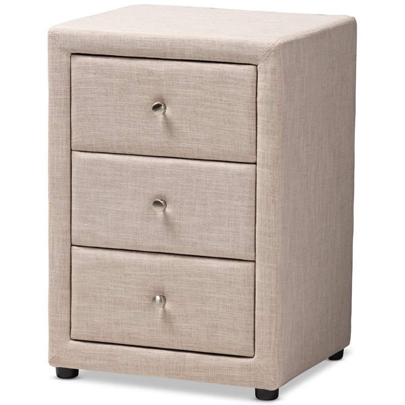 Bowery Hill 3 Drawer Fabric Upholstered Nightstand in Beige