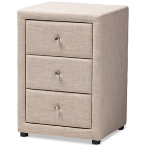 bowery hill 3 drawer fabric upholstered nightstand in beige