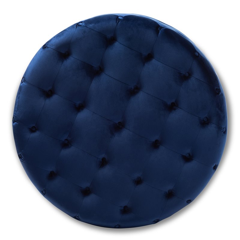 Bowery Hill Traditional Royal Blue Velvet Upholstered Tufted Ottoman