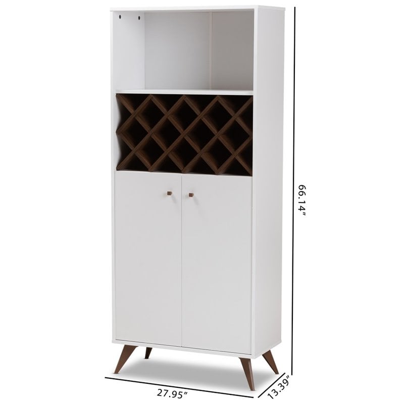 Bowery Hill Mid-Century Wood Wine Cabinet in White and Walnut