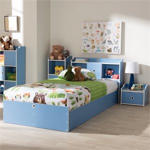 bowery hill 2 piece kids twin bedroom set in blue and white