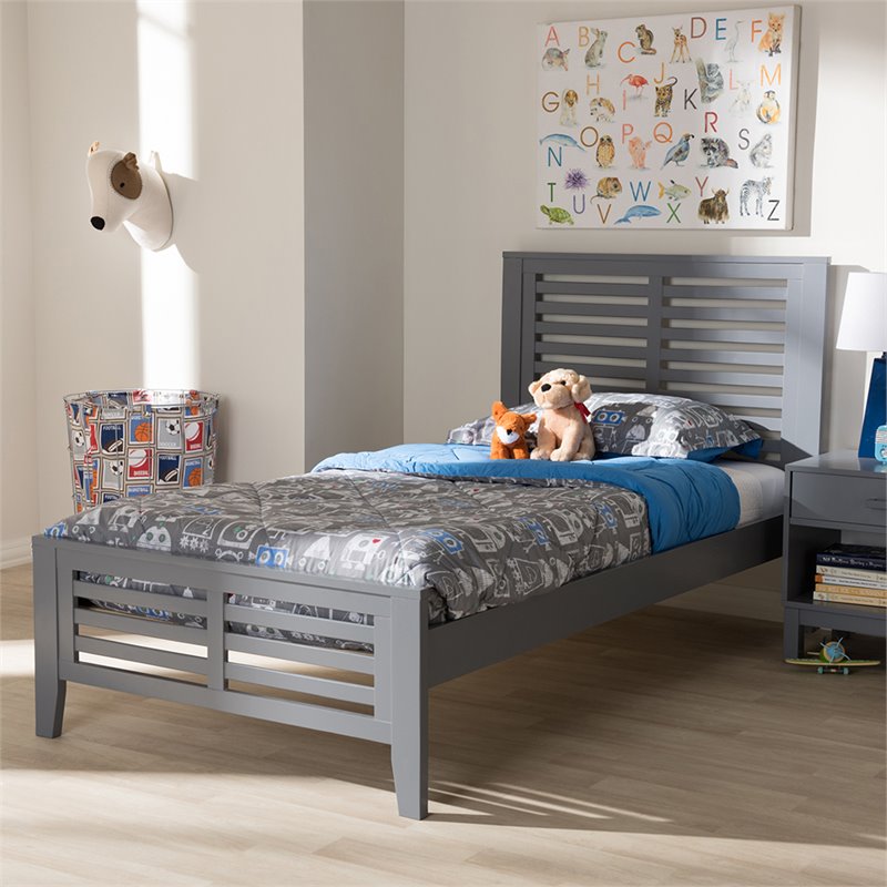 Bowery Hill Twin Slat Platform Bed in Gray