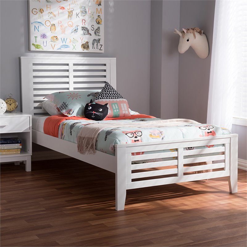 Bowery Hill Transitional Wood Twin Slat Platform Bed in White