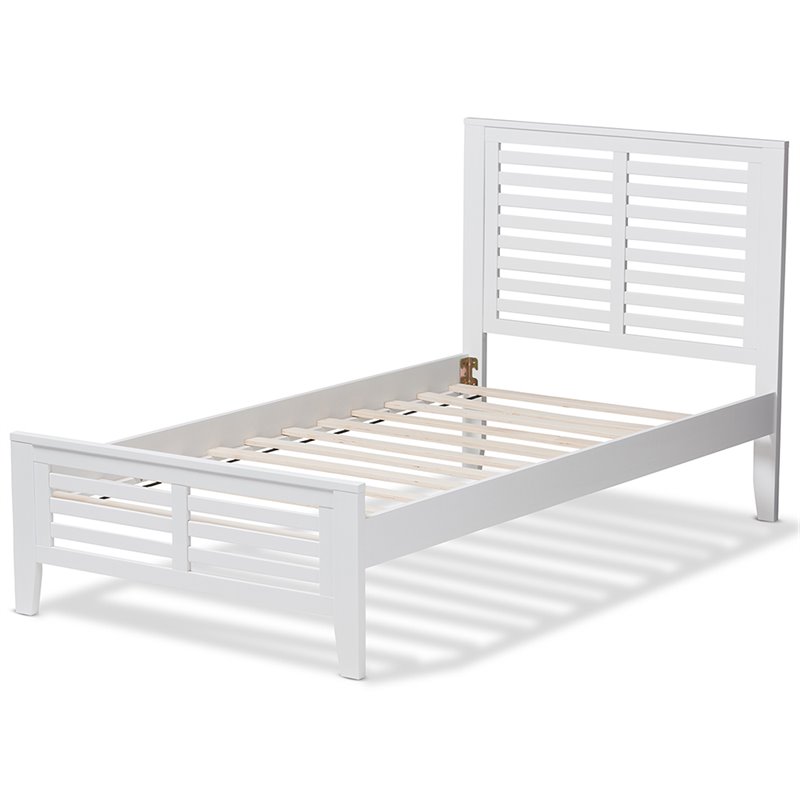 Bowery Hill Transitional Wood Twin Slat Platform Bed in White