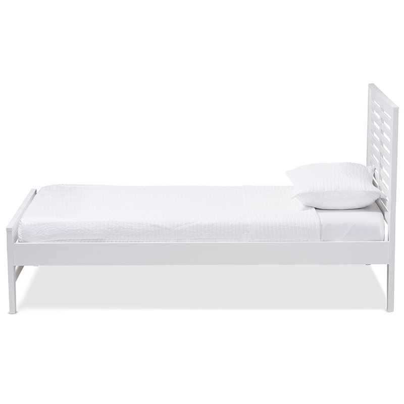 Bowery Hill Transitional Wood Twin Slat Platform Bed in White