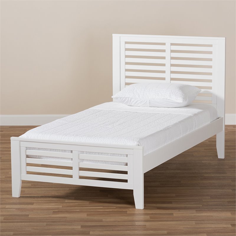 Bowery Hill Transitional Wood Twin Slat Platform Bed in White