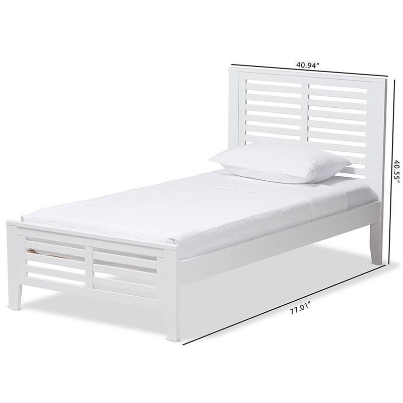 Bowery Hill Transitional Wood Twin Slat Platform Bed in White