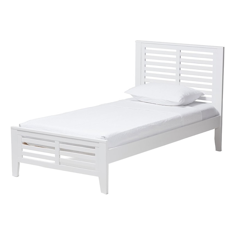 Bowery Hill Transitional Wood Twin Slat Platform Bed in White