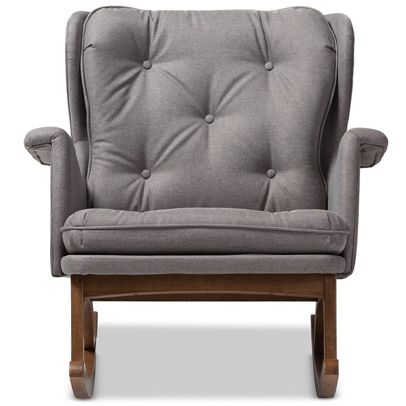 Bowery Hill Tufted Rocker in Gray and Walnut