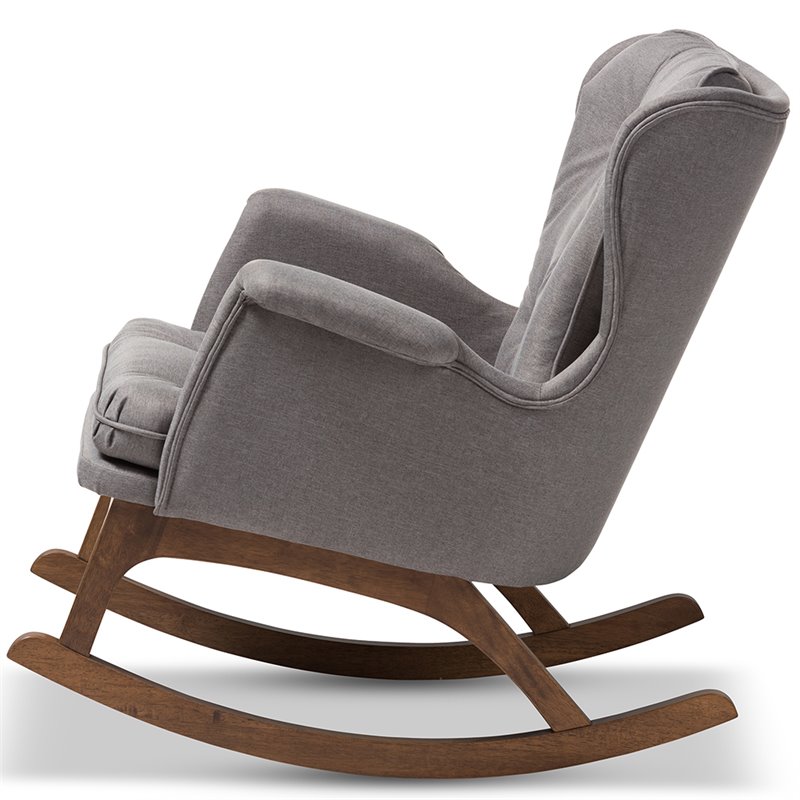 Bowery Hill Tufted Rocker in Gray and Walnut