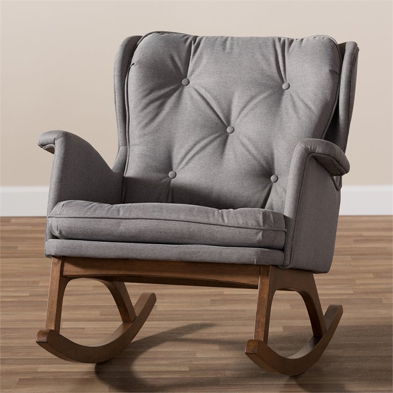 Bowery Hill Tufted Rocker in Gray and Walnut