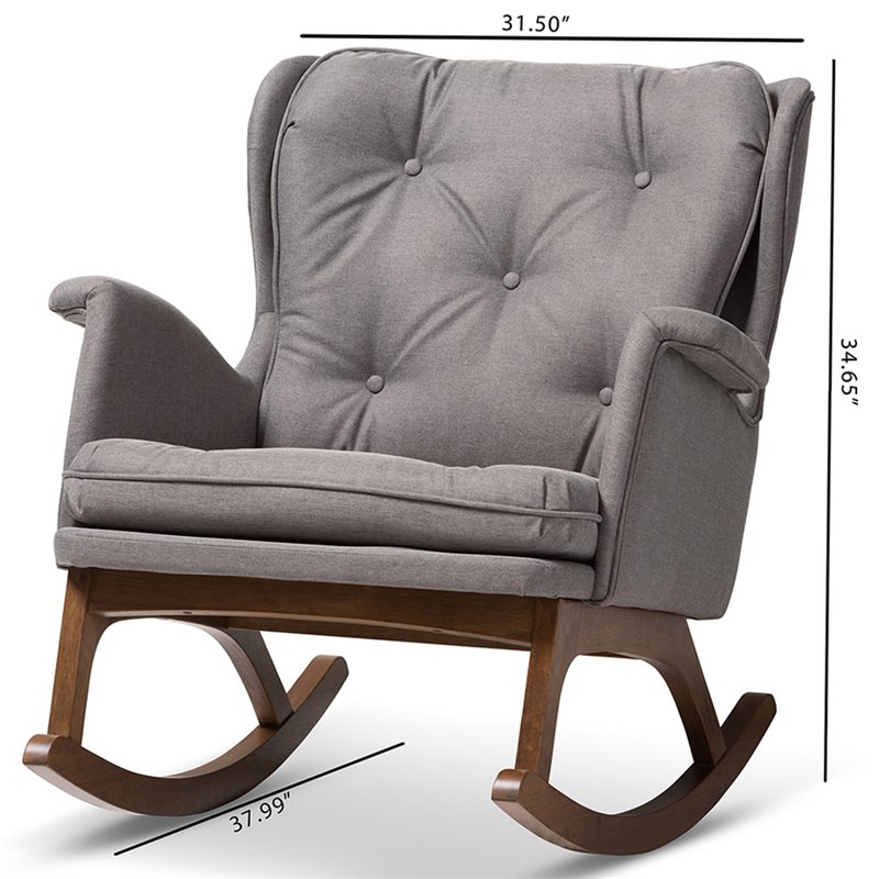 Bowery Hill Tufted Rocker in Gray and Walnut