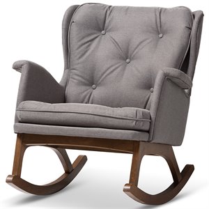 bowery hill tufted rocker in gray and walnut