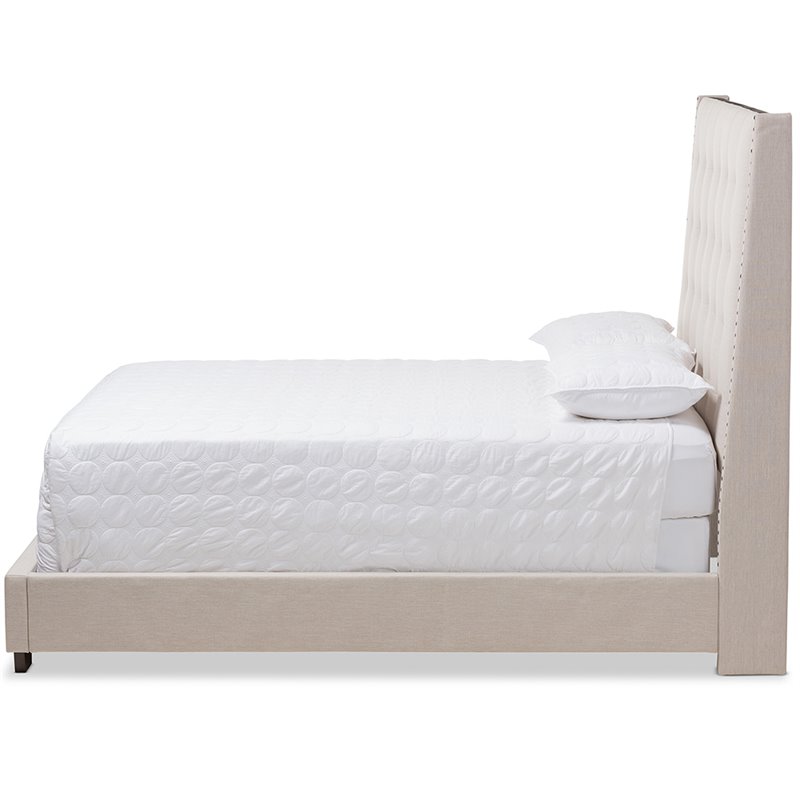 Bowery Hill Tufted King Panel Bed in Light Beige