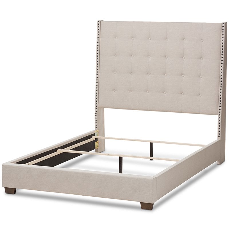 Bowery Hill Tufted King Panel Bed in Light Beige