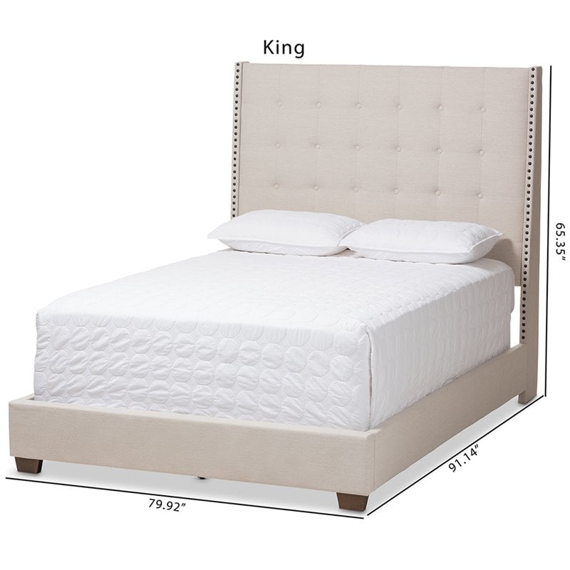 Bowery Hill Tufted King Panel Bed in Light Beige