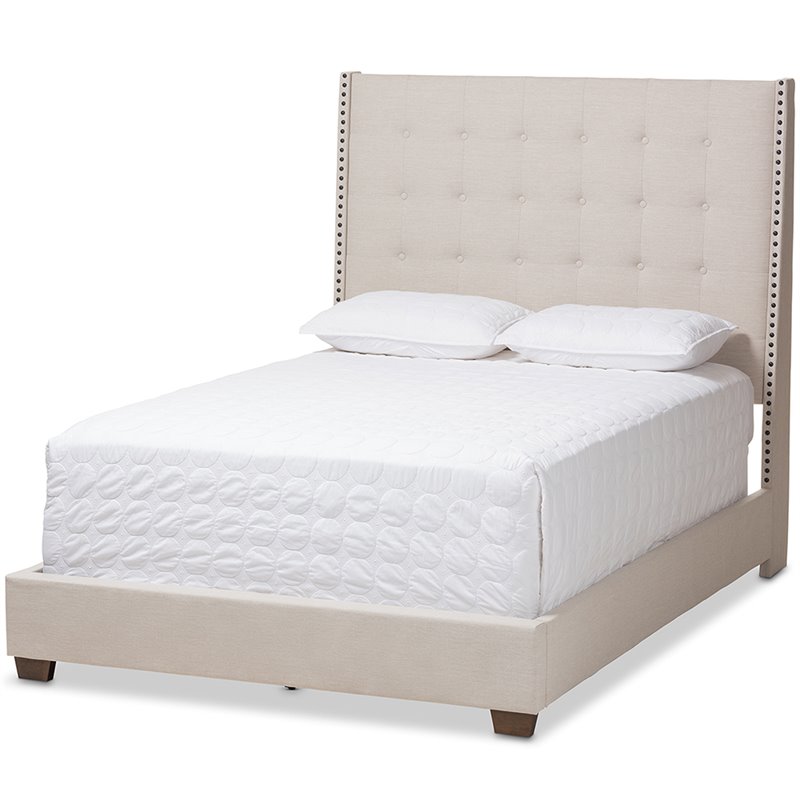 Bowery Hill Tufted King Panel Bed in Light Beige