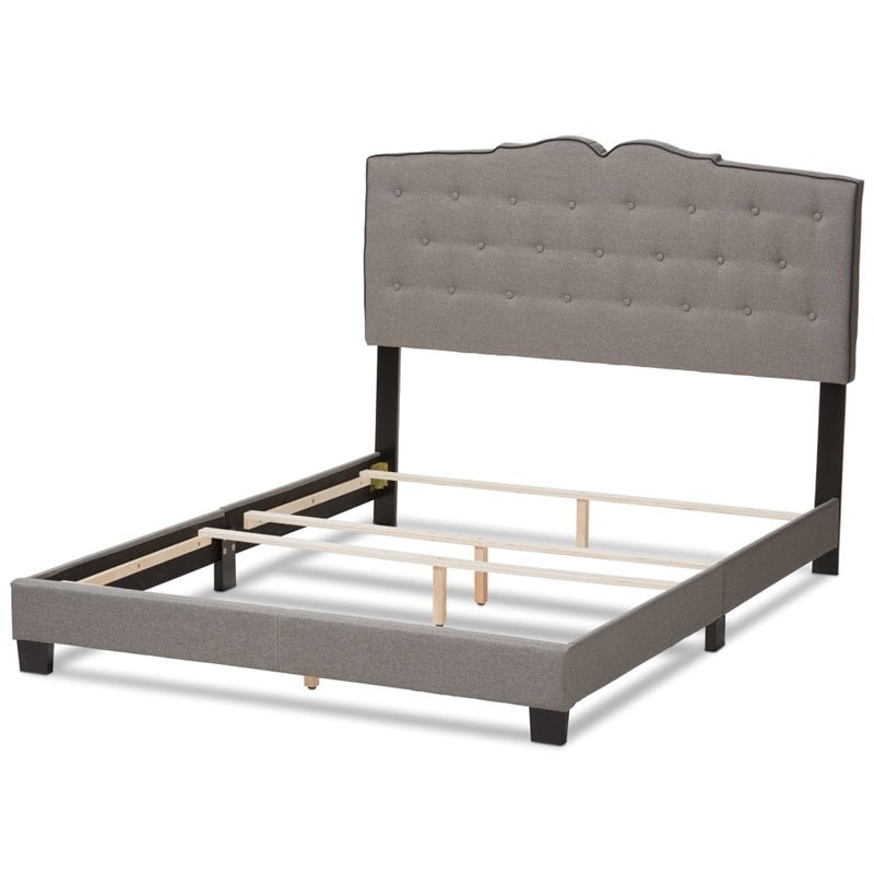 Bowery Hill Fabric Tufted Full Bed in Light Grey