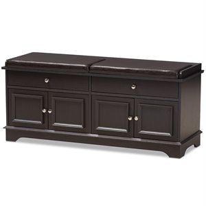 bowery hill faux leather shoe storage bench in dark brown