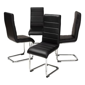 Bowery Hill 17.91&quot Mid-Century Faux Leather Dining Chair in Black (Set of 4)