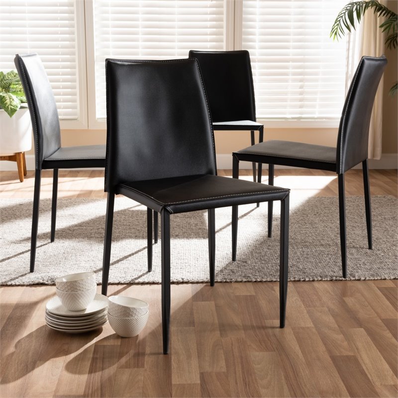 Bowery Hill Faux Leather Dining Chair in Black (Set of 4)