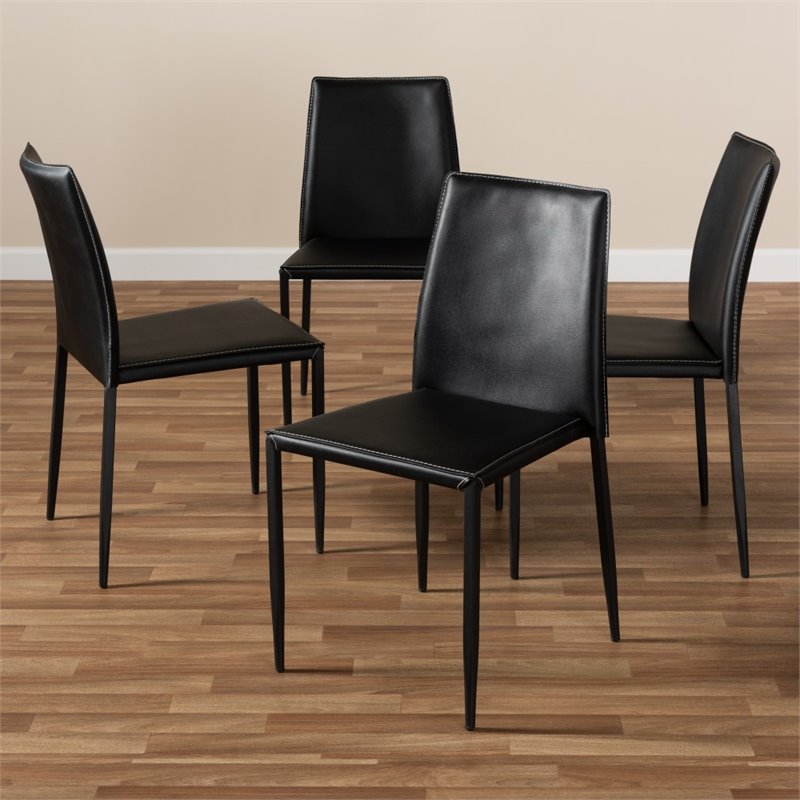 Bowery Hill Faux Leather Dining Chair in Black (Set of 4)