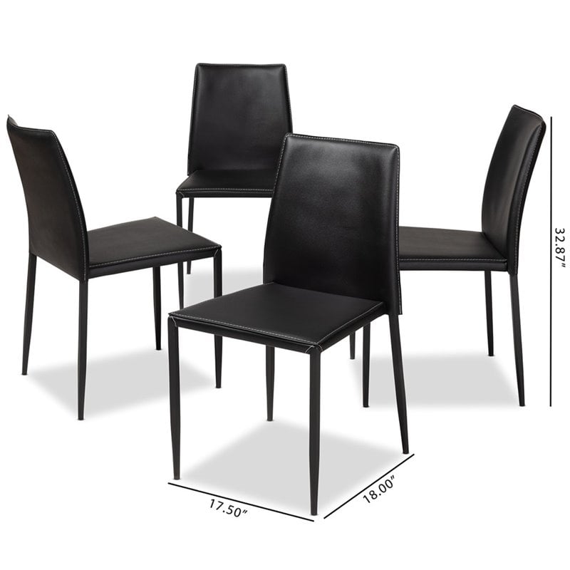 Bowery Hill Faux Leather Dining Chair in Black (Set of 4)