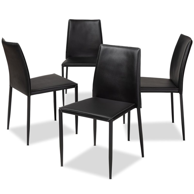 Bowery Hill Faux Leather Dining Chair in Black (Set of 4)