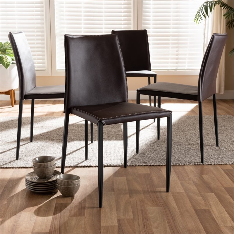 Bowery Hill Faux Leather Dining Chair in Brown (Set of 4)