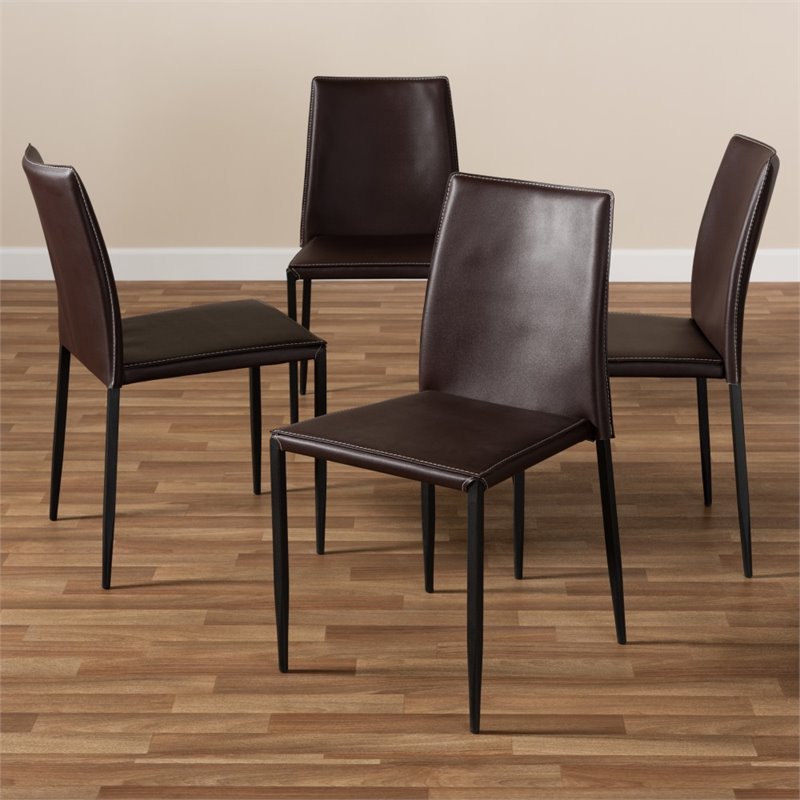 Bowery Hill Faux Leather Dining Chair in Brown (Set of 4)