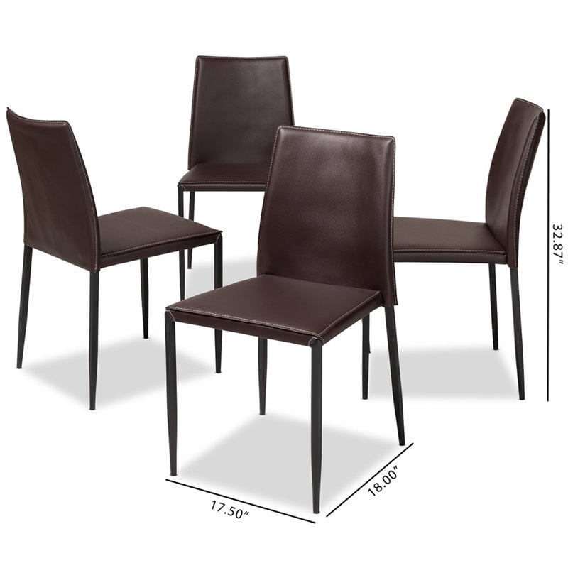 Bowery Hill Faux Leather Dining Chair in Brown (Set of 4)