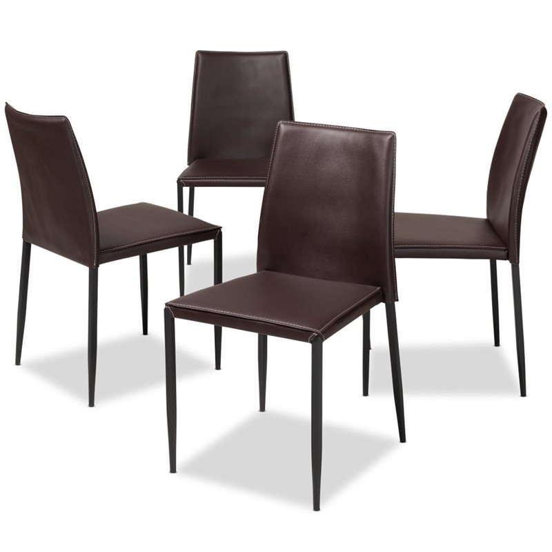 Bowery Hill Faux Leather Dining Chair in Brown (Set of 4)