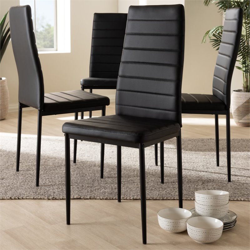 Bowery Hill Faux Leather Dining Chair in Black (Set of 4)