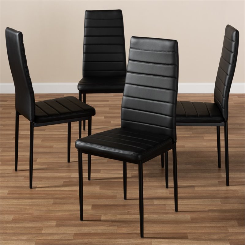 Bowery Hill Faux Leather Dining Chair in Black (Set of 4)