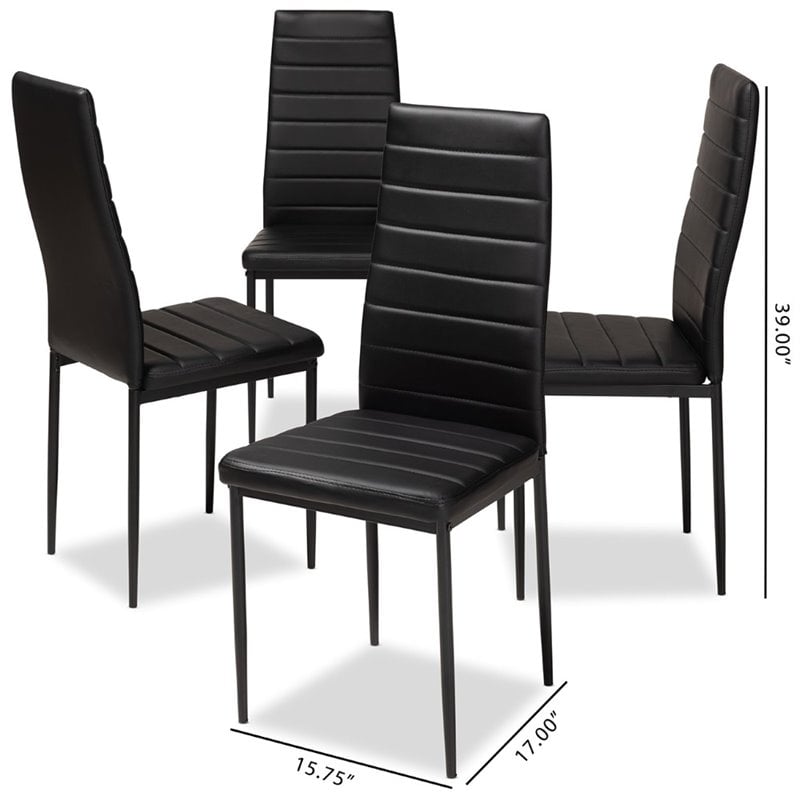 Bowery Hill Faux Leather Dining Chair in Black (Set of 4)