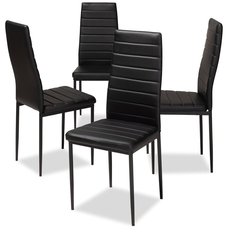 Bowery Hill Faux Leather Dining Chair in Black (Set of 4)